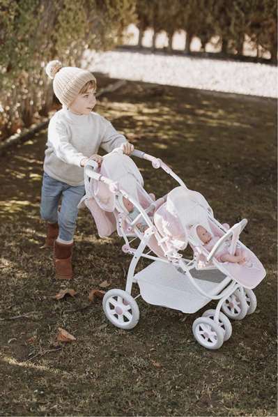 Muñecas Arias Coche Gemelar Universe 45x70x73 cm con Bolso, Altura Ajustable Manillar 47-77 cm, para Niños de +3 Años