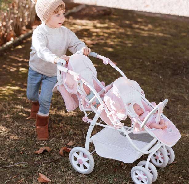 Muñecas Arias Coche Gemelar Universe 45x70x73 cm con Bolso, Altura Ajustable Manillar 47-77 cm, para Niños de +3 Años