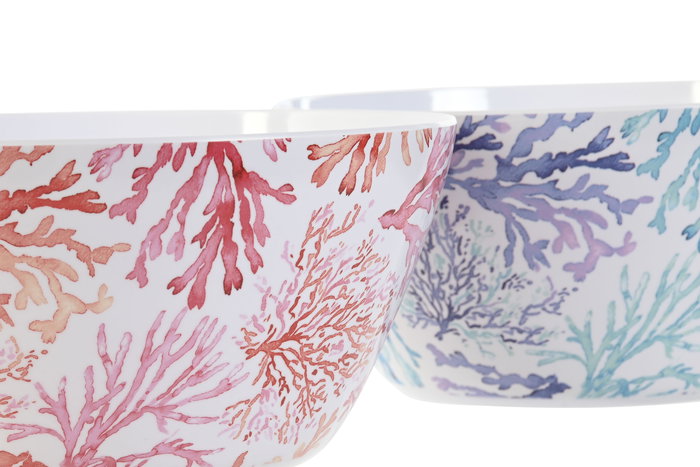 DKD Home Decor Ensaladera Mediterraneo Coral Verde Menta Melamina 25 x 12 x 25 cm (6 Unidades)