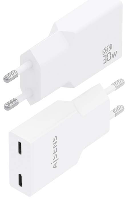 Aisens Cargador GaN 30W con 2x USB-C, Blanco