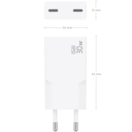 Aisens Cargador de Pared GaN Ultra Delgado 30W 2 Puertos USB-C PD3.0 PPS QC4.0 Blanco - Modelo A110-1003