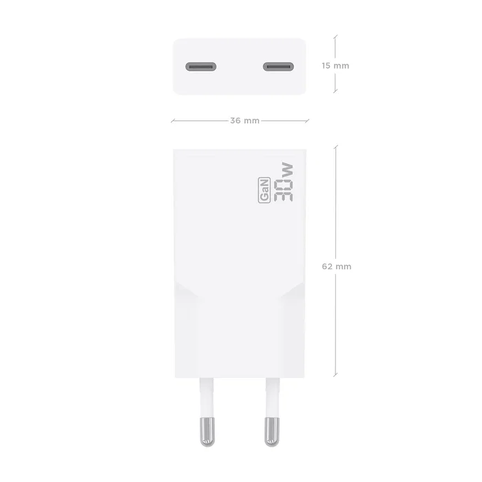 Aisens Cargador GaN 30W con 2x USB-C, Blanco
