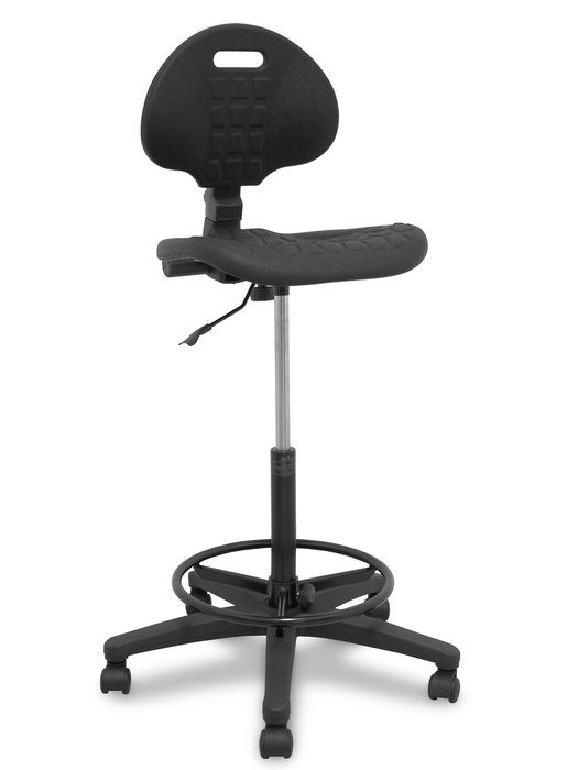 Taburete Nargo con mecanismo Contacto permanente básico de Poliuretano color Negro. Equipado con Base poliamida negra, Sin brazos y Ruedas autofrenantes Taburete Nargo con mecanismo Contacto permanente básico de Poliuretano color Negro. Equipado con Base poliamida negra, Sin brazos y Ruedas autofrenantes