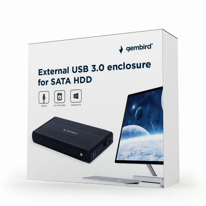 Gembird EE3-U3S-3 Caja para disco duro externo 3.5'' SATA USB 3.0, Aluminio Negro