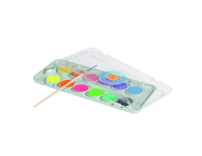 Primo Acuarelas 8 Colores Metálicos + 4 Colores Neón con Pincel y Paleta