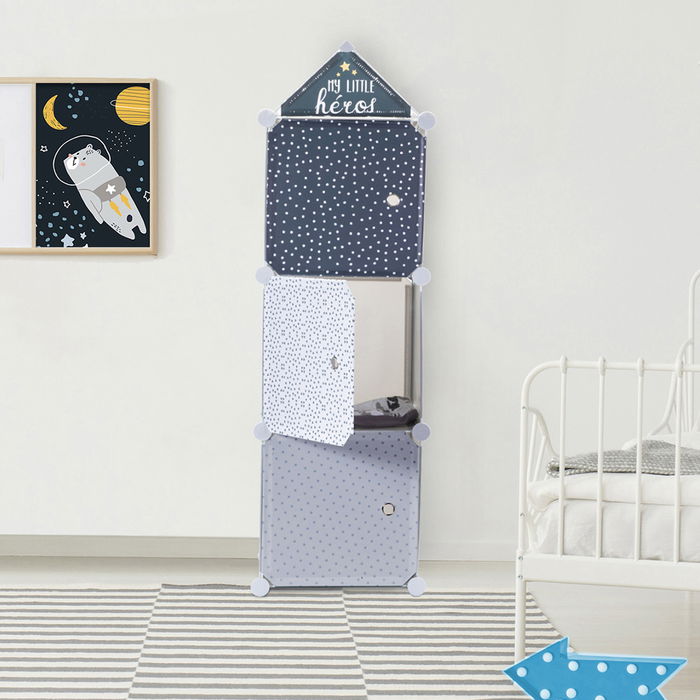 Home Deco Kids Estantería Modular 3 Cubos Azul con Puerta My little Héros 34x32x110 cm