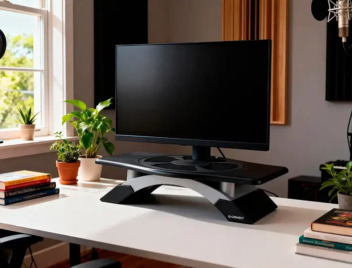 Q-connect Soporte para Monitor Giratorio y Ajustable en Altura con Plataforma, HIPS, 411x287x99 mm