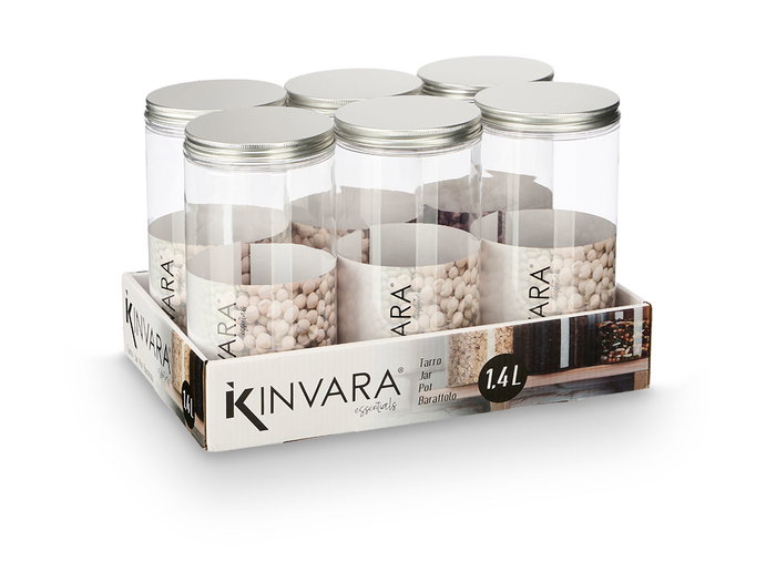 Kinvara Tarro PET Tapa Aluminio 1.4L Transparente y Metal 10x20x10 cm (Set de 24)
