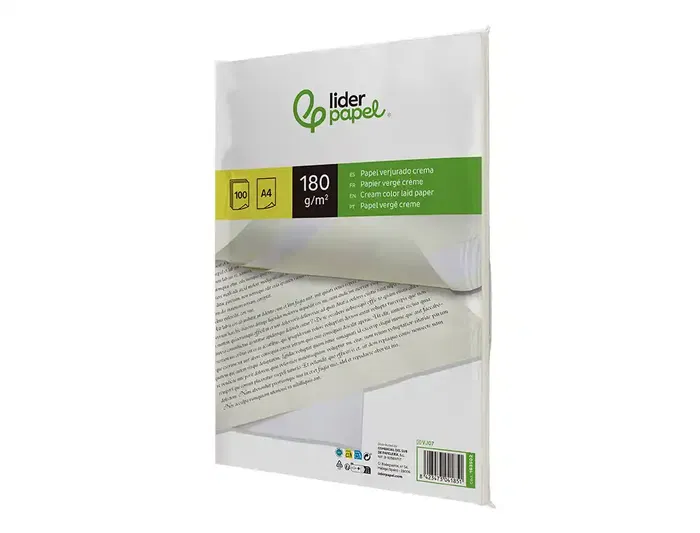 Liderpapel Papel Verjurado A4 180g/m2 Crema Paquete 100 Hojas