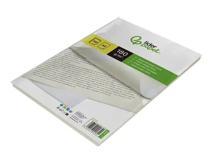 Liderpapel Papel Verjurado A4 180g/m2 Crema Paquete 100 Hojas