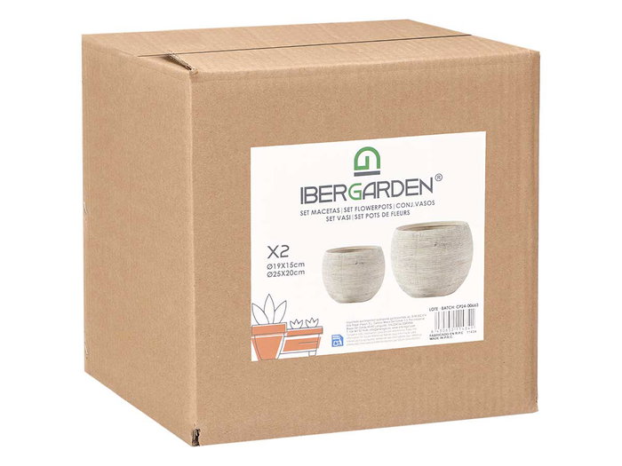 Ibergarden Set de 2 Macetas Rayadas Beige, Cerámica, 19 cm y 25 cm de Diámetro - Jardinería (Set de 2)