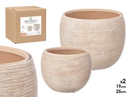Ibergarden Set de 2 Macetas Rayadas Beige, Cerámica, 19 cm y 25 cm de Diámetro - Jardinería (Set de 2)