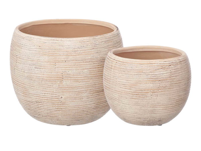 Ibergarden Set de 2 Macetas Rayadas Beige, Cerámica, 19 cm y 25 cm de Diámetro - Jardinería (Set de 2)