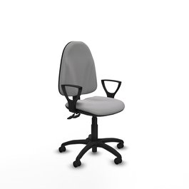 Silla de oficina Algarra con mecanismo Contacto permanente de doble maneta tapizada con Tela color Gris claro. Equipada con Base poliamida negra, Brazos fijos y Ruedas autofrenantes