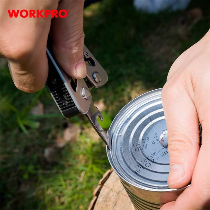 Workpro Multiherramienta Esqueletizada 12 en 1, Acero Inoxidable, con Cuchillo, Lima, Destornilladores, Sierra, Abrebotellas y Alicates