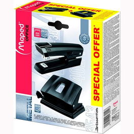 Maped Kit Essential Grapadora Metal 354311 25H Clavado Carga Superior Negro + Perforadora 402411 35H 2 Agujeros A3 A4 A5