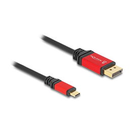 Delock Cable USB Type-C a DisplayPort (DP Alt Mode) 8K 60Hz HDR, 3m, Negro y Rojo, Conector Chapado en Oro, DP 1.4, Plug & Play, Envase para Colgar