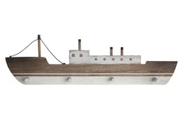 DKD Home Decor Perchero Mediterraneo Blanco Natural Madera MDF 5 x 11 x 40 cm (8 Unidades)