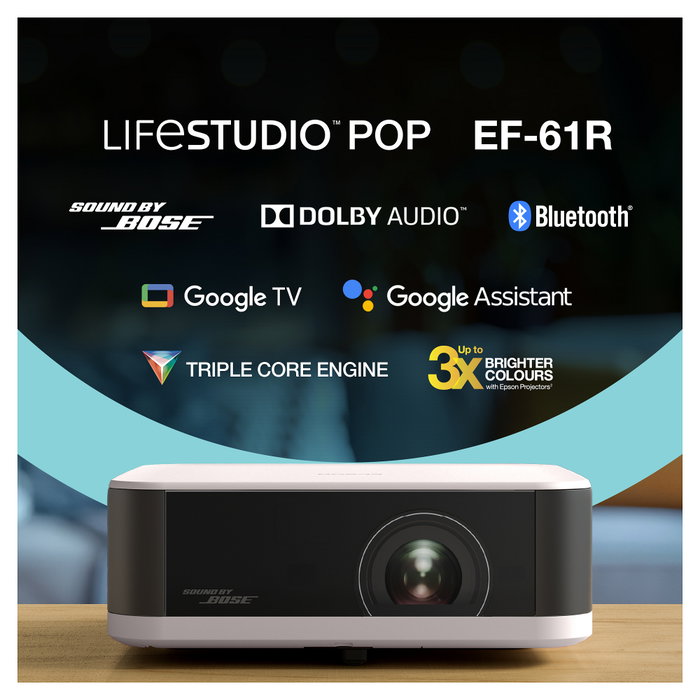 Epson EF-61R LifeStudio Pop Proyector Portátil 3LCD RGB-LED, 700 Lúmenes ANSI, Resolución Full HD 1080p (1920x1080), WiFi, Bluetooth, Google TV, Color Negro/Rosa