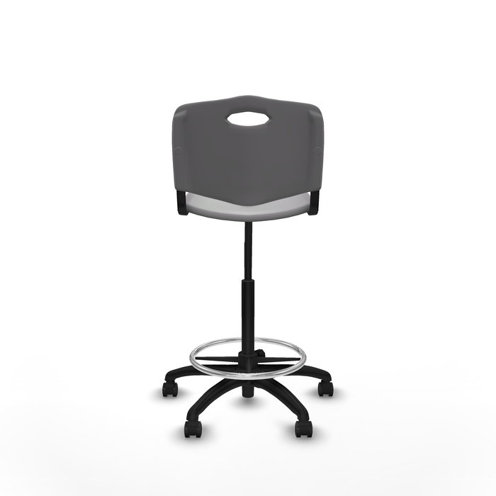 Taburete Robledo con mecanismo Giratorio de PVC color Gris claro. Equipado con Base poliamida negra, Sin brazos y Ruedas de parqué