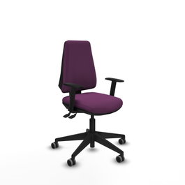 PIQUERAS Y CRESPO Silla de oficina Elche, mecanismo Asincro, Similpiel Morado, Brazos 1D, Base negra, Ruedas 65 mm parqué