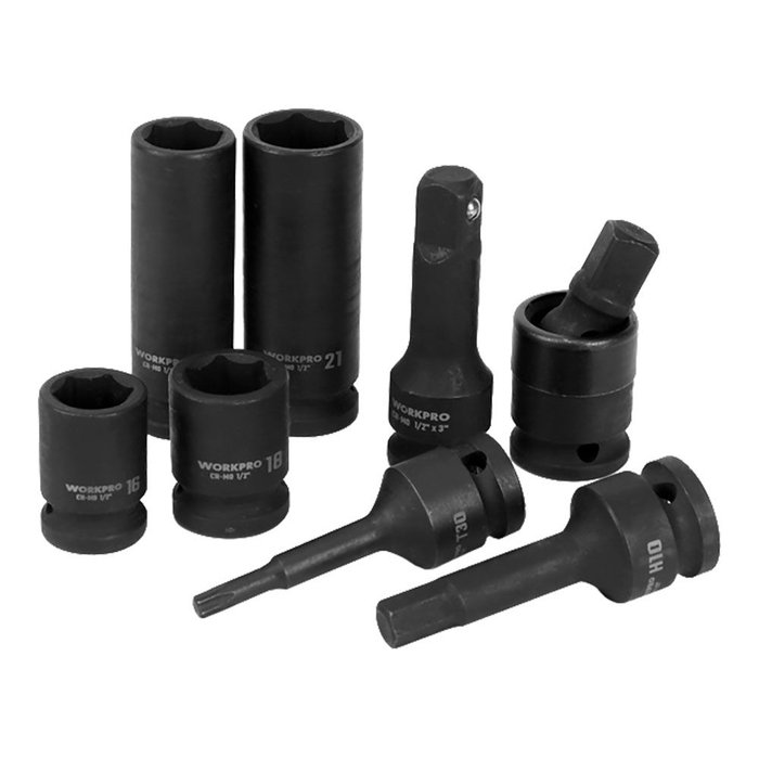 Workpro Juego de Vasos de Impacto 1/2" 27 Piezas - Cromo-Molibdeno con Vasos Hexagonales, Puntas y Largos