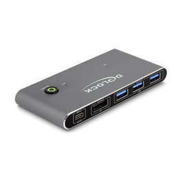Delock Conmutador KVM Switch DisplayPort 8K Ultra HD 7680x4320 30 Hz, USB 5 Gbps, 3 Puertos DP, Carcasa Metal Antracita