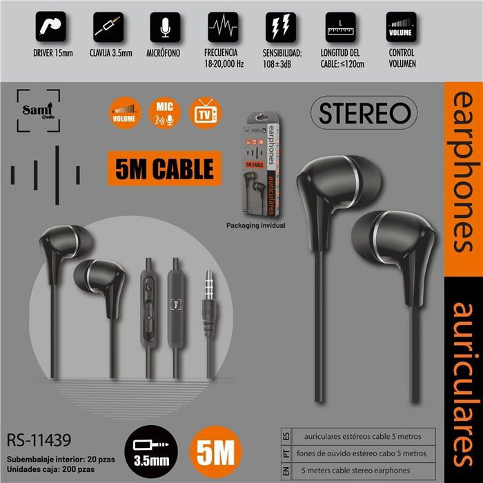 SAMI Auricular Sami TV Negro con Silicona y Cable de 5m SAMI Auricular Sami TV Negro con Silicona y Cable de 5m
