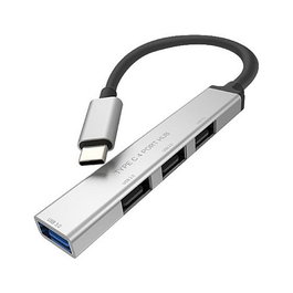 ROLINE Hub USB 3.2 Gen 1 (14.02.5053-10), 4 Puertos Tipo A, Conector Tipo C, 5000 Mbit/s, Aluminio, Cable Redondo de 105 mm