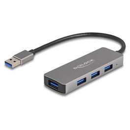 DeLOCK Hub USB de 4 puertos 5 Gbps con conectores laterales Gris