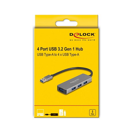 DeLOCK Hub USB de 4 puertos 5 Gbps con conectores laterales Gris DeLOCK Hub USB de 4 puertos 5 Gbps con conectores laterales Gris
