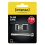 Intenso Pendrive USB 3.2 Gen 1 Slim Line 128 GB, Velocidad Lectura 100 MB/s, Color Negro con Tapa y Llavero