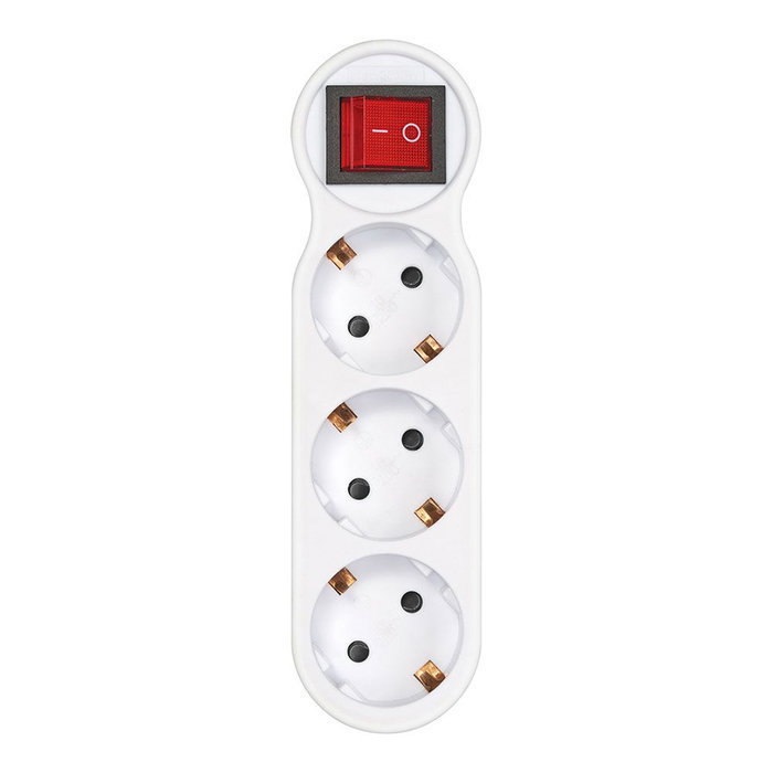 Simon Adaptador eléctrico 3 tomas schuko frontal con interruptor, 16A/250V, color blanco Simon Adaptador eléctrico 3 tomas schuko frontal con interruptor, 16A/250V, color blanco