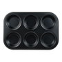 San Ignacio Molde Experto para 6 Muffins o Magdalenas, Acero al Carbono, Antiadherente Negro, 26.5 x 18.5 x 3 cm, Modelo PQ-7764C para Horno