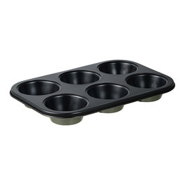 San Ignacio Molde Experto para 6 Muffins o Magdalenas, Acero al Carbono, Antiadherente Negro, 26.5 x 18.5 x 3 cm, Modelo PQ-7764C para Horno