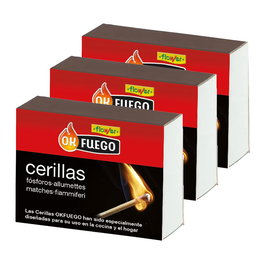 Flower Cerillas de Cocina - 300 Ud en 3 Cajas x 100 - Para Encender Barbacoas, Chimeneas y Estufas