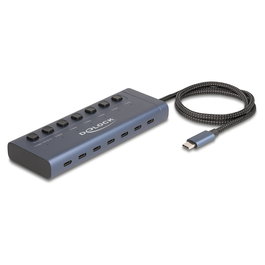 DeLOCK Hub USB-C 63410 con 7 Puertos USB 5 Gbps (6 Datos + 1 Datos/PD 20W), Metal Azul