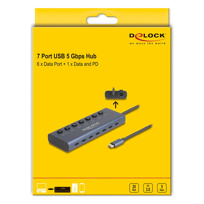 DeLOCK Hub USB con 7 puertos Type-C de 5 Gbps, Azul, 63410