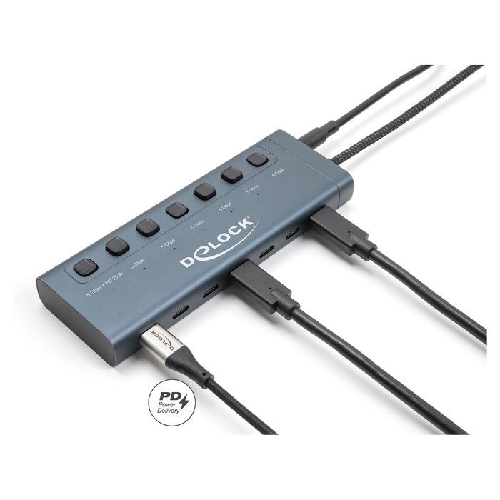 DeLOCK Hub USB con 7 puertos Type-C de 5 Gbps, Azul, 63410