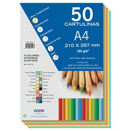 Cartulina A4 Dohe 180G Surtido Intenso Paquete De 50 (Azul Oceano, Girasol, Naranja, Verde Mondego, Marron)