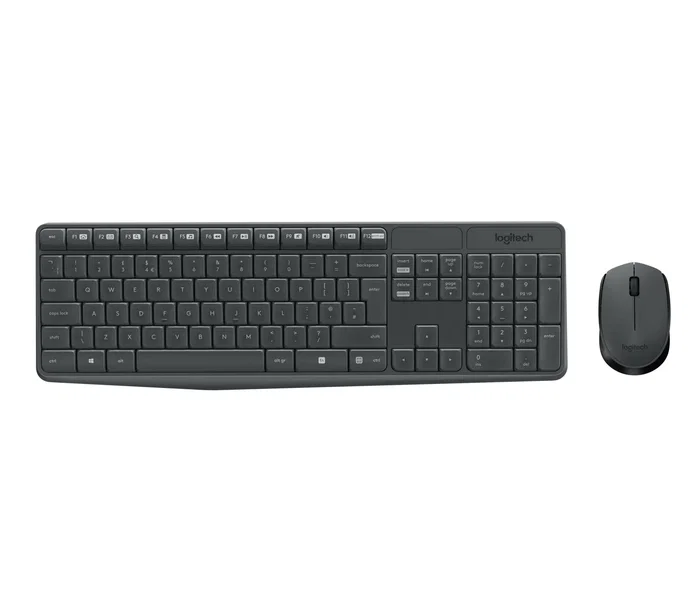 Logitech MK235 Teclado y Ratón Inalámbricos RF, AZERTY Francés, Teclado Completo 100% Gris con Receptor Nano USB - Número de Pieza: 920-007907