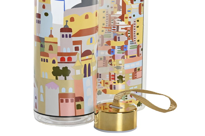 DKD Home Decor Botella de Borosilicato 550ml Colección Casitas Multicolor