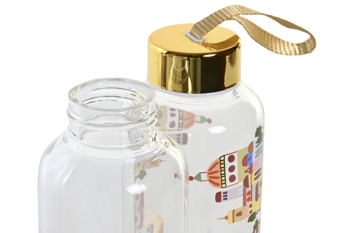 DKD Home Decor Botella de Borosilicato 550ml Colección Casitas Multicolor