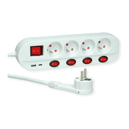 ROLINE 4-fach Steckdosenleiste con Interruptor, 1.5 m, USB A+C Cargador, 4 Tomas AC, Blanco, ROLINE 19.07.2346, UTE Version, Enchufe Angular Type EF (CEE 7/7) para Interior