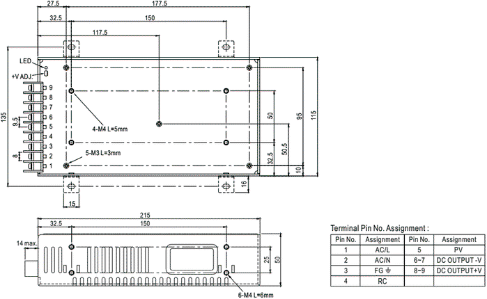 MEAN WELL SPV-150-12 Alimentador de impulso programable 150W 12VDC
