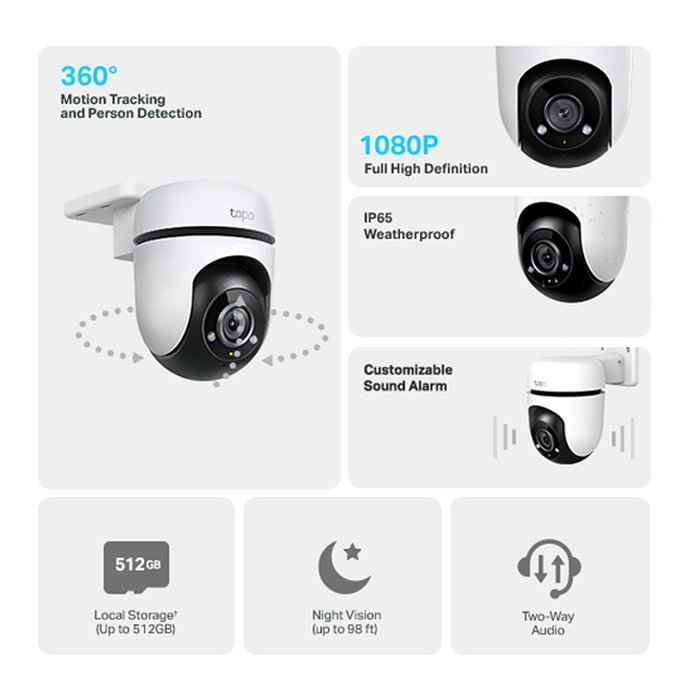 TP-Link Tapo C500 Cámara de Seguridad IP para Exterior, Inalámbrica, Montaje en Techo, Visión Nocturna 30m, Full HD 1080p, 360°, Negro/Blanco