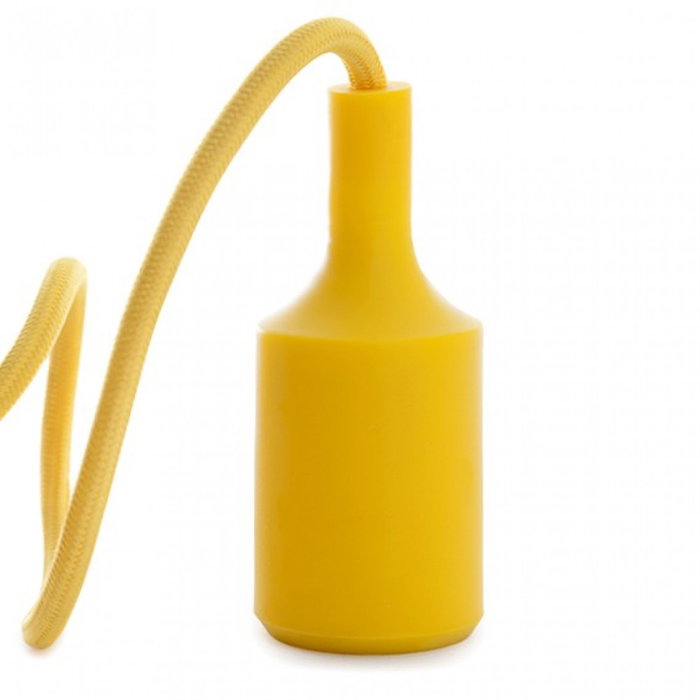 Portalámparas E27 con cable de tela y rosetón, color amarillo