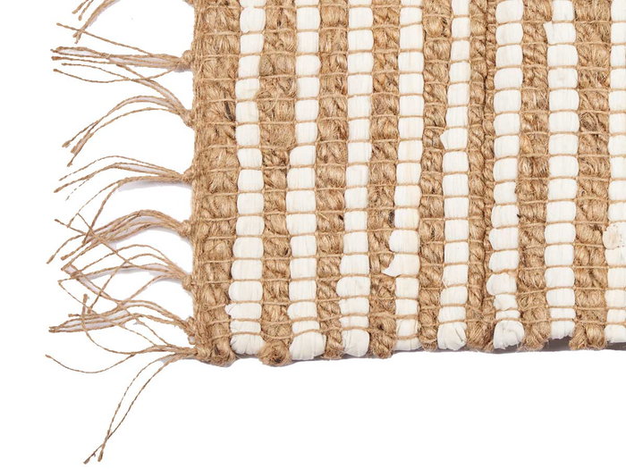 Giftdecor Alfombra Natural Doble Raya Blanco y Natural 60 x 90 cm Yute y Algodón (Set de 12)