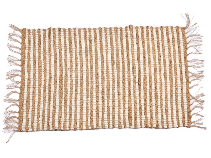 Giftdecor Alfombra Natural Doble Raya Blanco y Natural 60 x 90 cm Yute y Algodón (Set de 12)