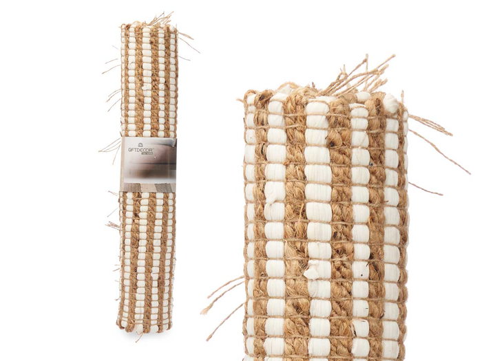 Giftdecor Alfombra Natural Doble Raya Blanco y Natural 60 x 90 cm Yute y Algodón (Set de 12)